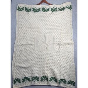 Aran Isles Knitwear 100% Merino Wool Irish Throw Blanket Shamrock 40x60 Cable